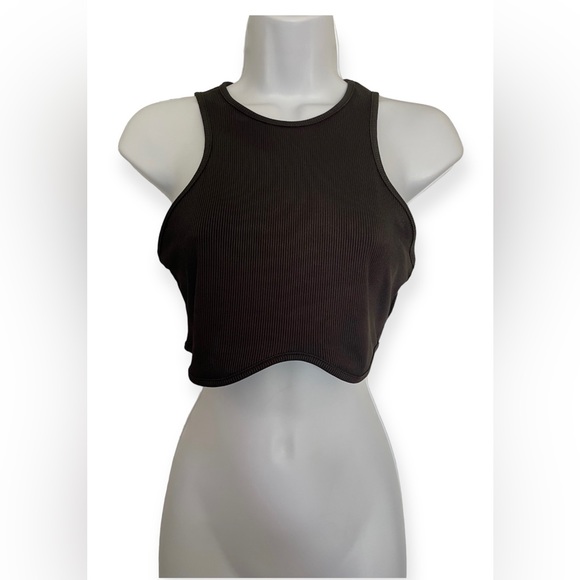 Black Rib Knit Racerback Crop Top - Picture 2 of 12